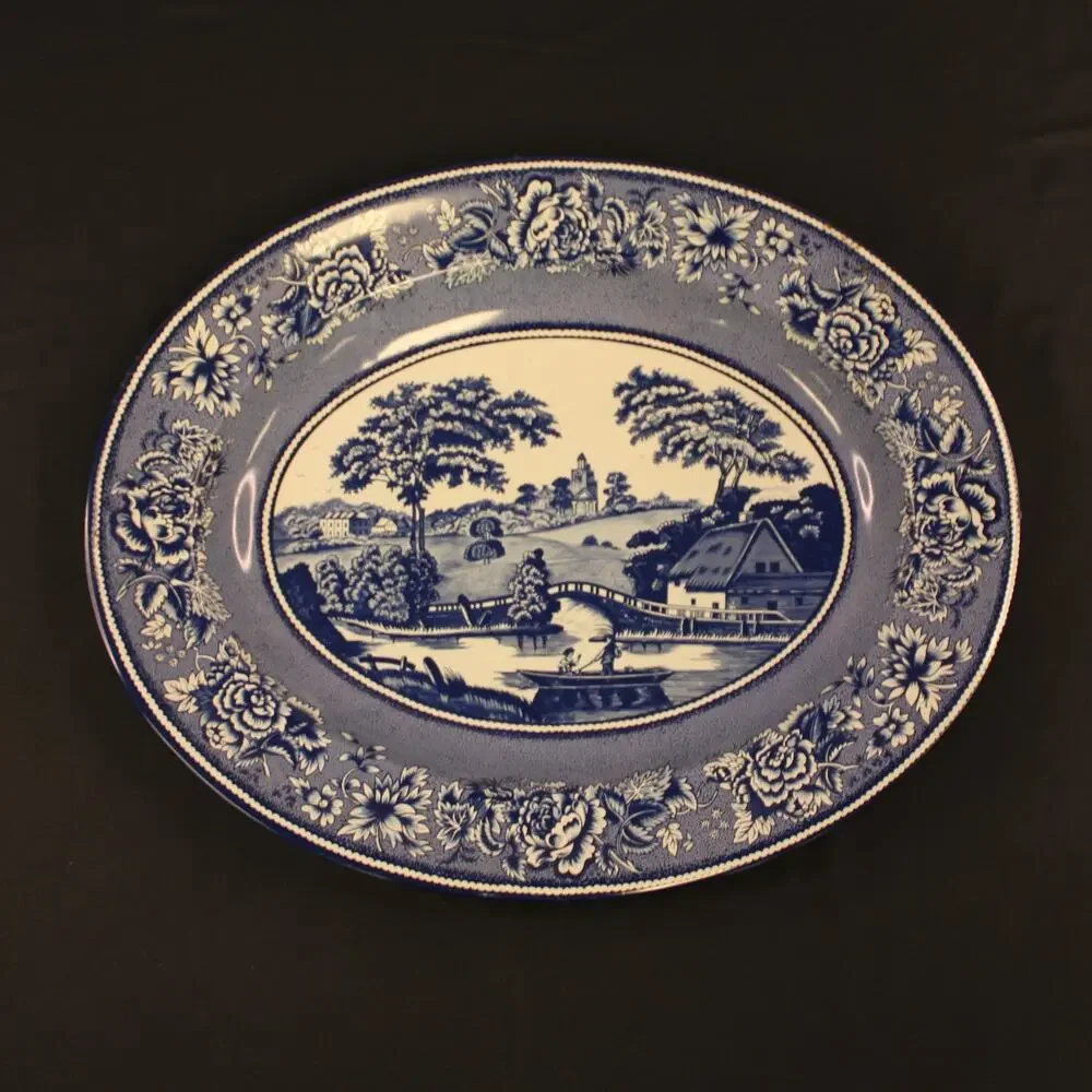 Vintage Daher Decorated Ware Blue Willow Tin Oval Serving Plate Wall Plate 13